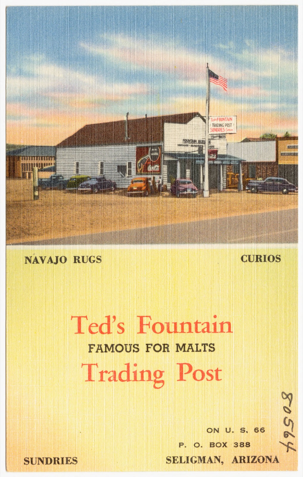 Ted's Fountain, Trading Post, famous for malts, Seligman, Arizona, Boston Public Library - undated