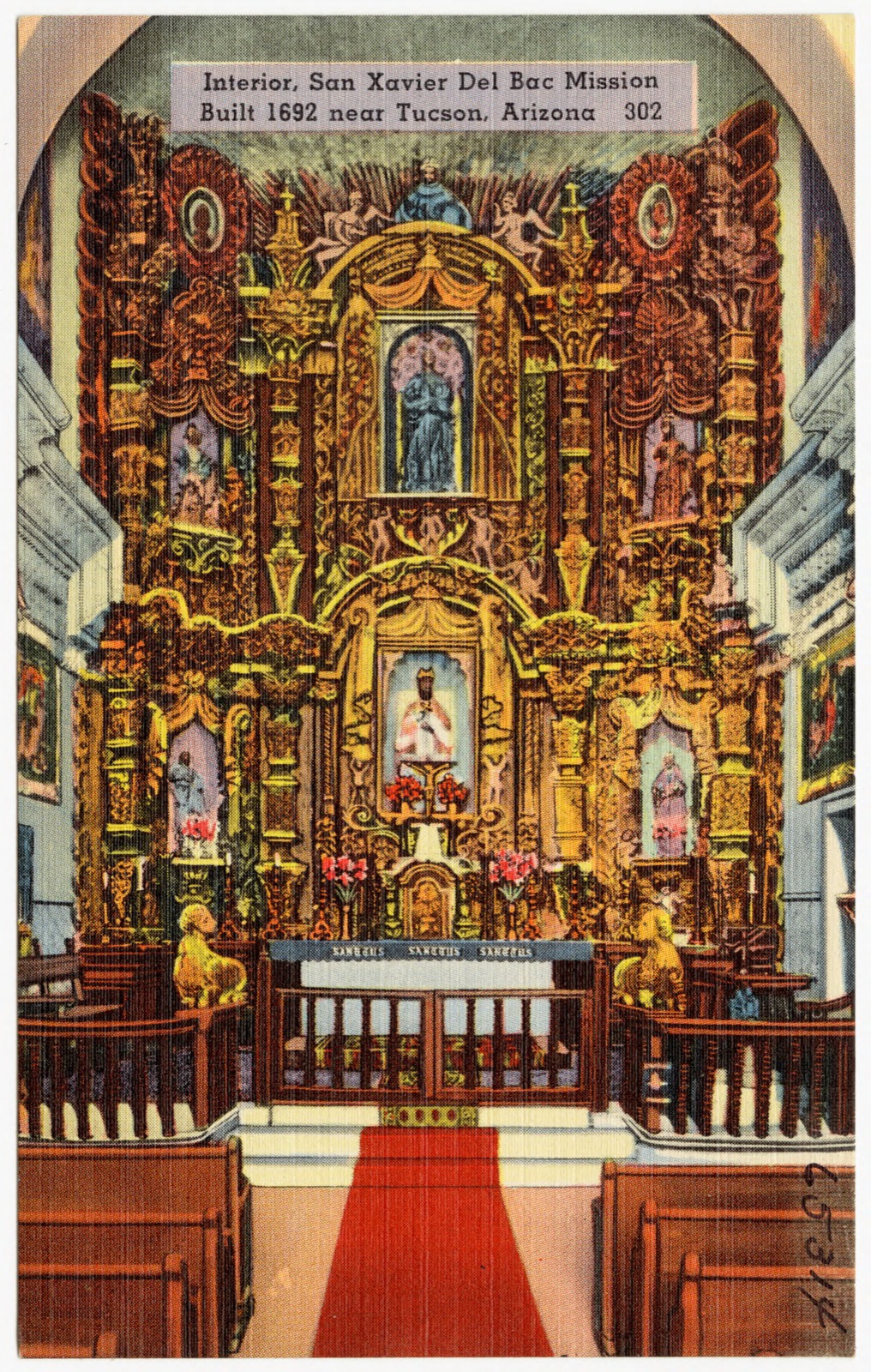 Interior, San Xavier Del Bac Mission, built 1692 near Tucson, Arizona, Boston Public Library - undated