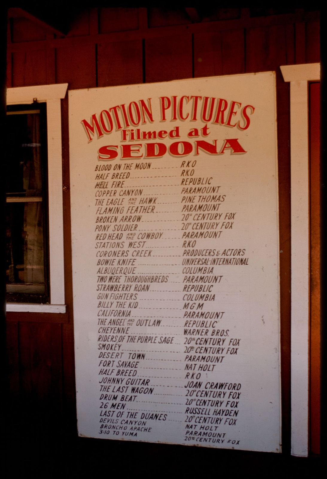 Sign listing motion pictures filmed at Sedona, Arizona, Boston Public Library - undated