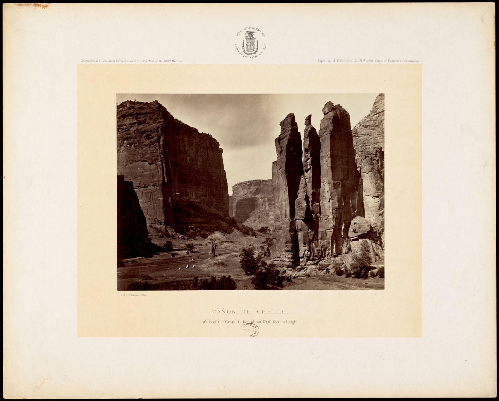 Cañon de Chelle. Walls of the Grand Cañon about 1200 feet in height, Boston Public Library - undated