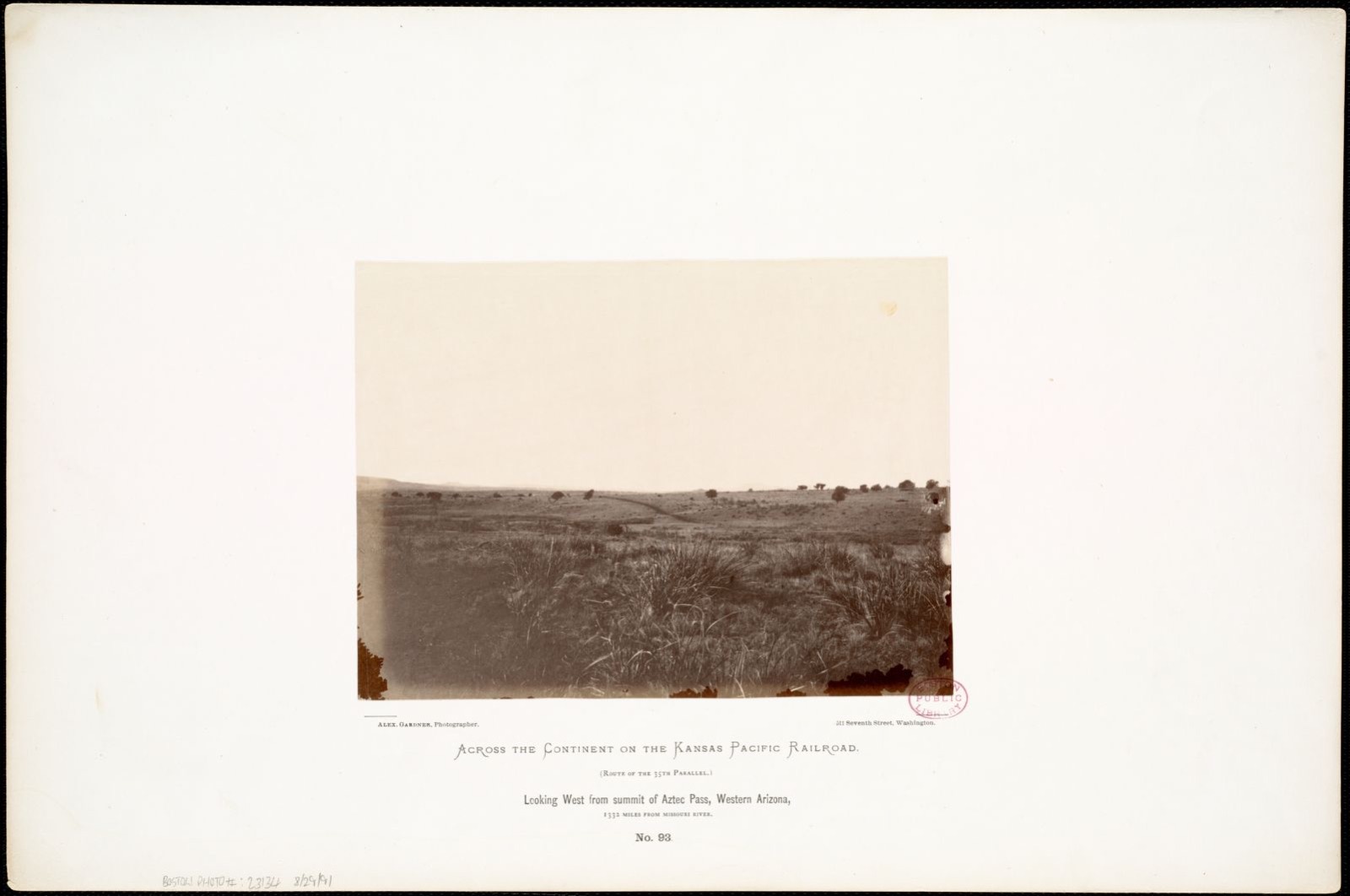 Looking west from summit of Aztec Pass, Western Arizona, 1,332 miles from Missouri River., Boston Public Library - undated
