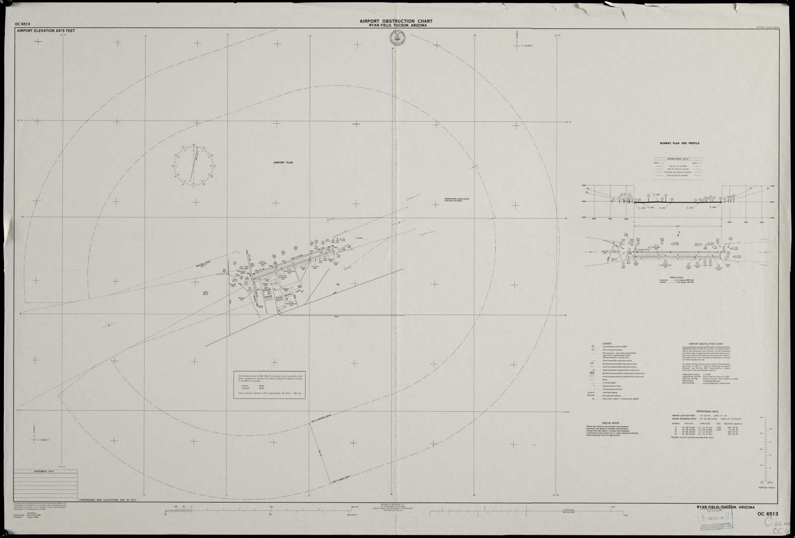 Airport obstruction chart, OC 6513, Ryan Field, Tucson, Arizona, Boston Public Library - undated