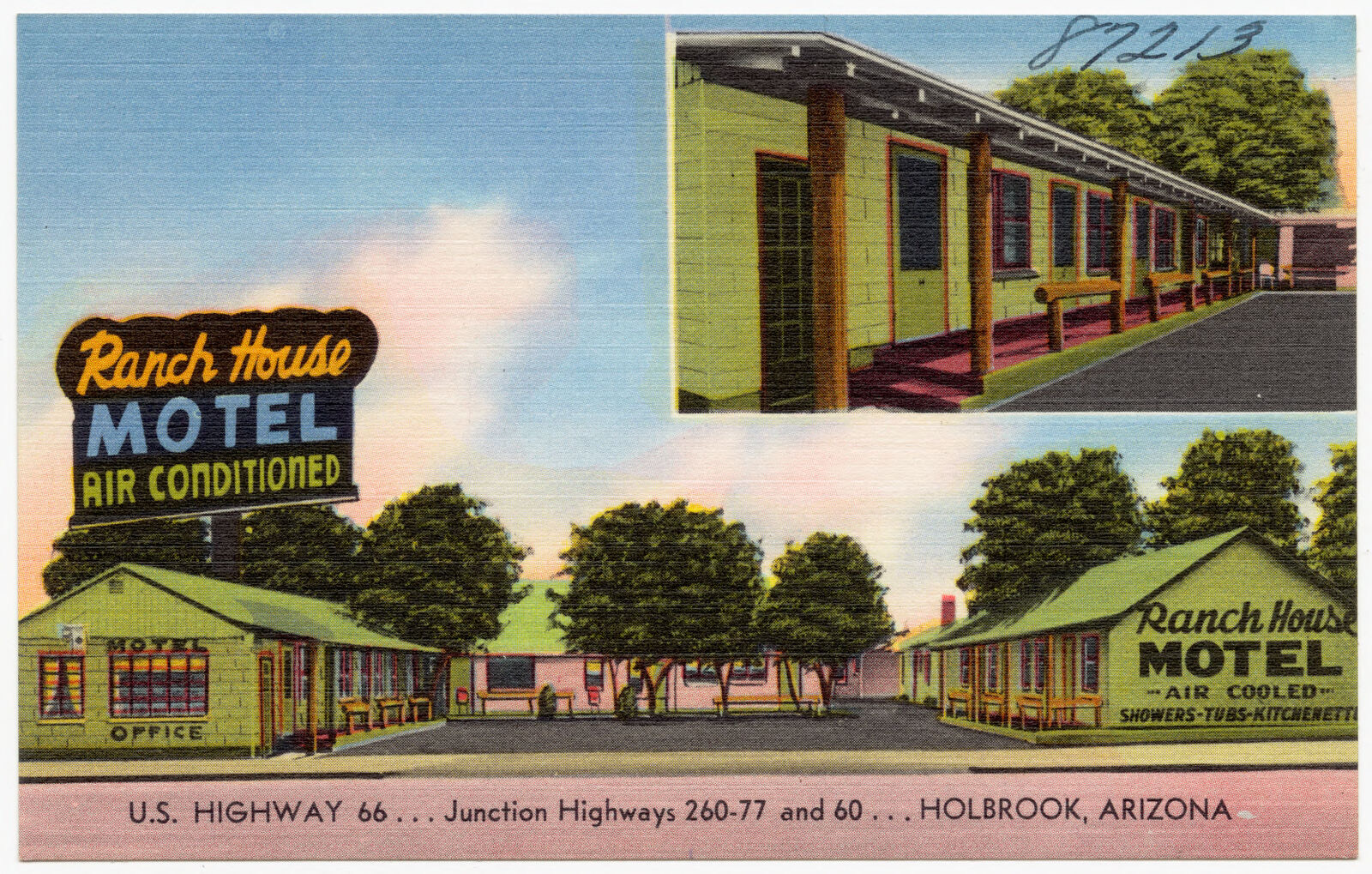 Ranch House Motel, air-conditioned, US highway 66- Junction highways 260-77 and 60, Holbrook, Arizona, Boston Public Library - undated