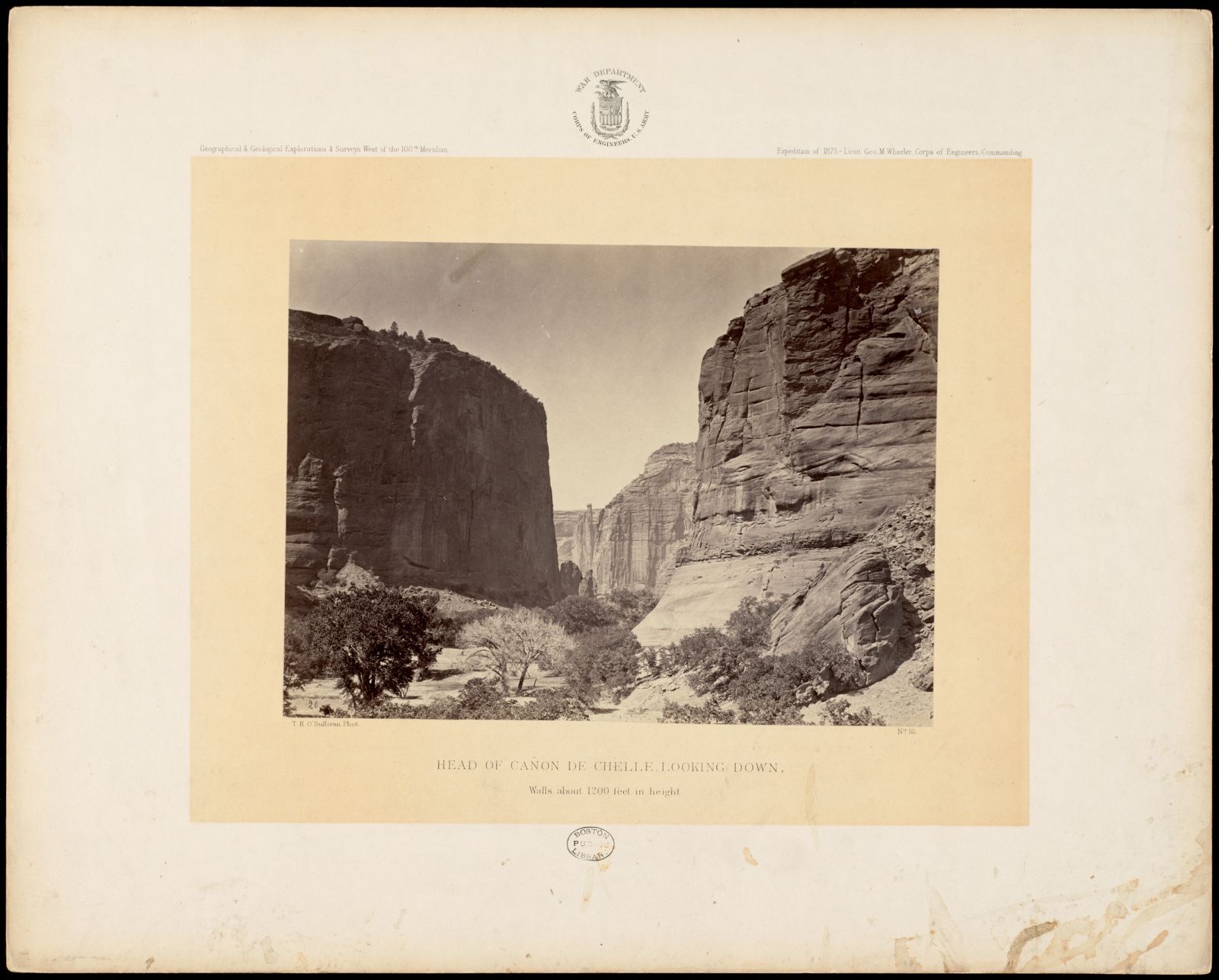 Head of Cañon de Chelle, looking down, walls about 1200 feet in height, Boston Public Library - undated