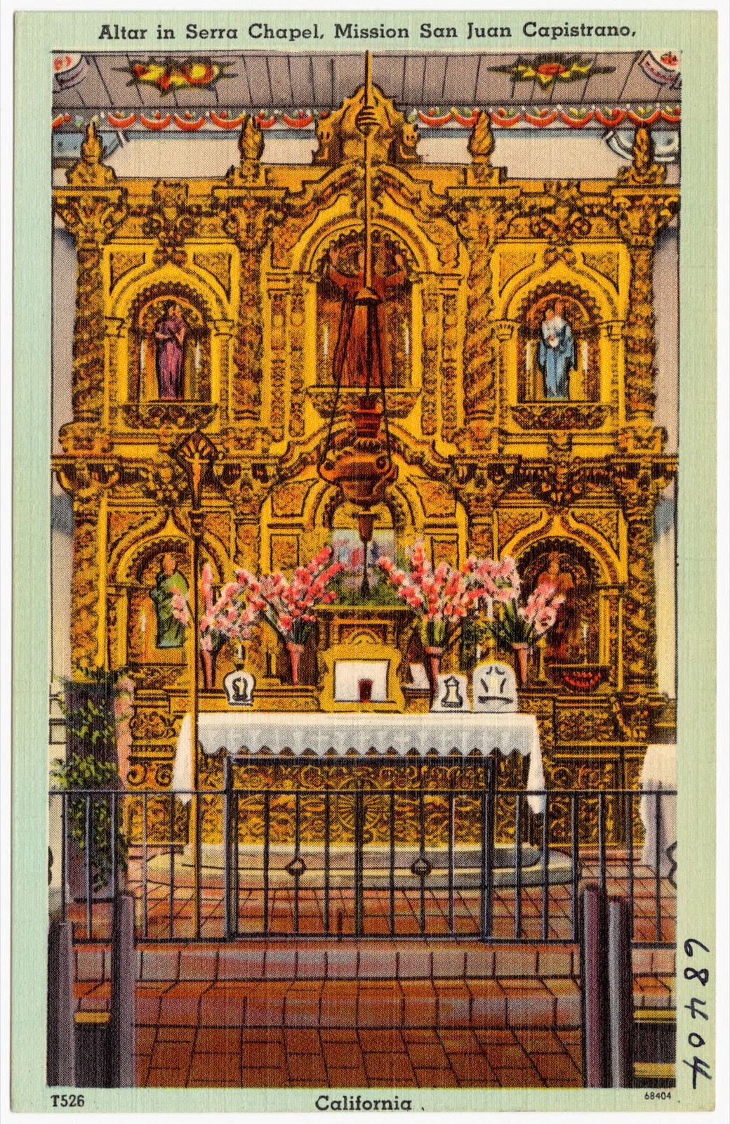 Altar in Sierra Chapel, Mission San Juan Capistrano, California, Boston Public Library - undated