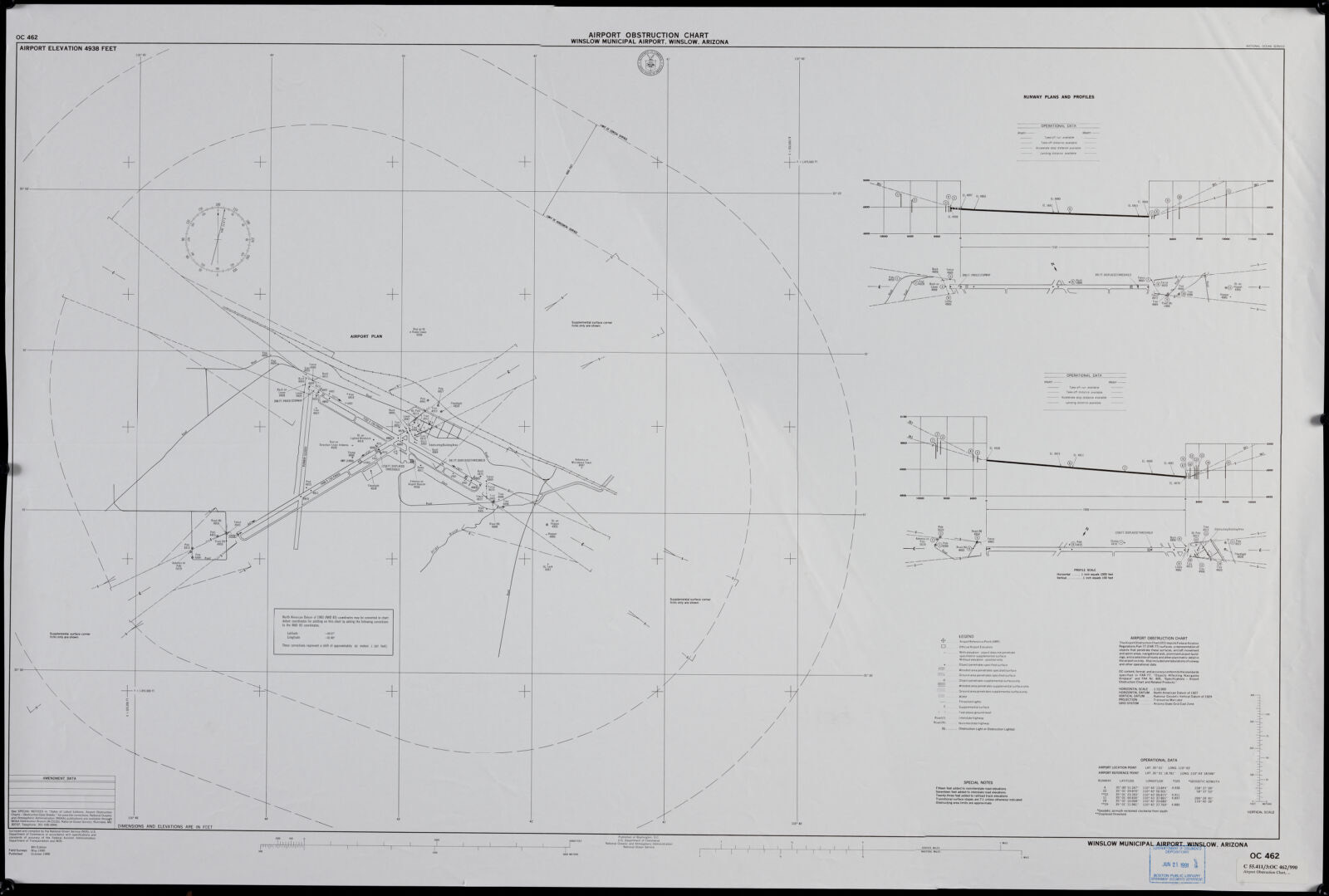 Airport obstruction chart, OC 462, Winslow Municipal Airport, Winslow, Arizona, Boston Public Library - undated