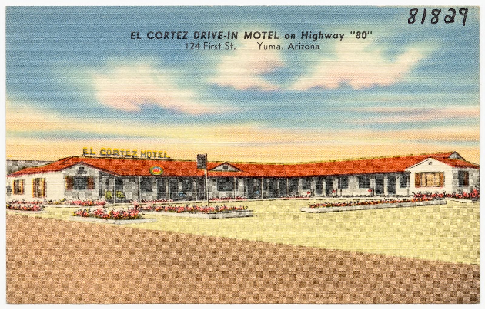 El Cortez Drive-In Motel on highway "80," 124 First St., Yuma, Arizona, Boston Public Library - undated