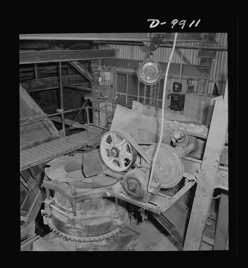 Production. Tungsten. Crushing tungsten ore in a concentrating plant near Kingman, Arizona. The Boriana mine and plant at this point are producing large amounts of tungsten, for which there are many vital uses in the war effort. Boriana Mine, Arizona