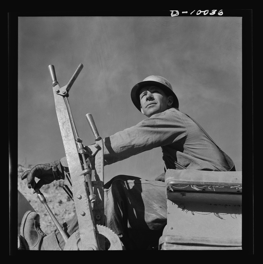 Production. Copper. Bulldozer operator at open-cut copper mine of the Phelps-Dodge Mining Company at Morenci, Arizona, supplying great quantities of the copper so vital in our war effort