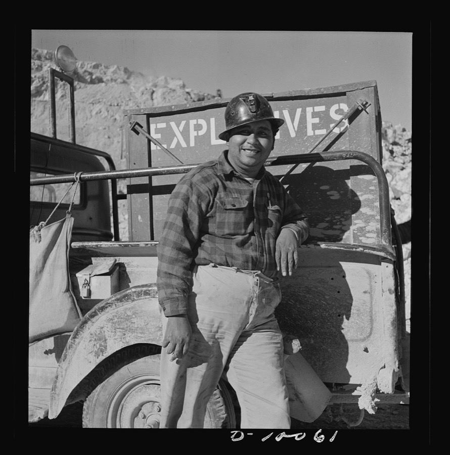 Production. Copper. This hardy worker is one of the men who transport and dispense the explosives used for blasting at a large copper mining operation of the Phelps-Dodge Mining Company at Morenci, Arizona. Great quantities of the copper so vital in our war effort are produced here