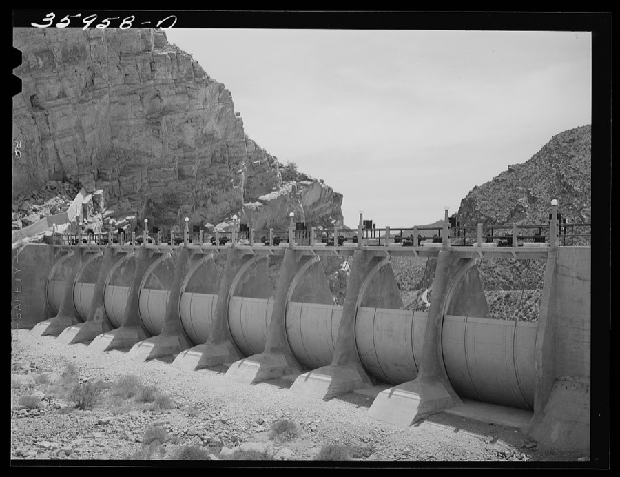 Auxiliary sluice gates which have never been used. Roosevelt Dam, Arizona