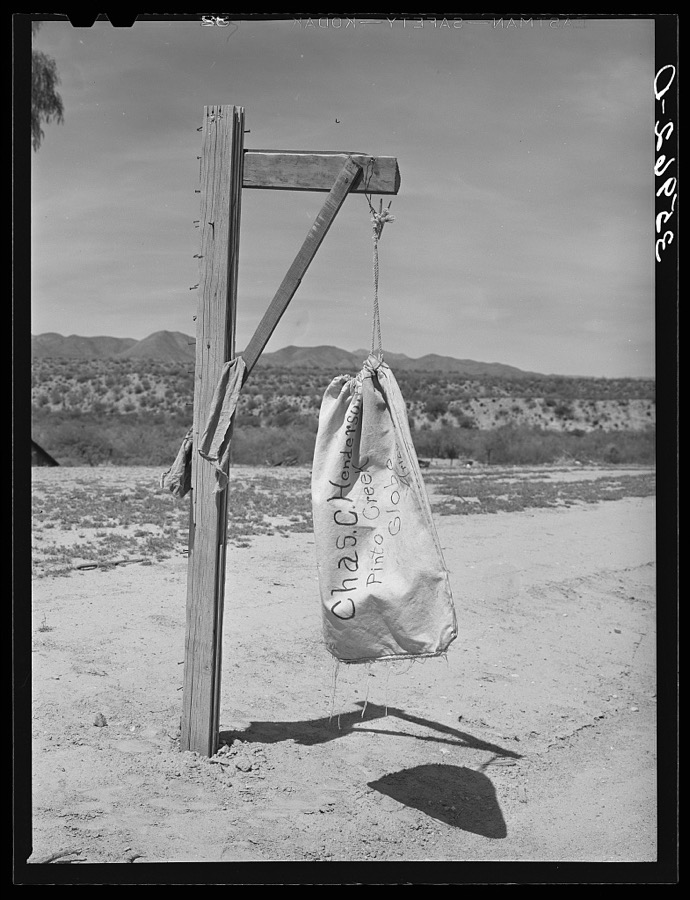 Mail bag at farmhouse. Pinto Creek, Arizona