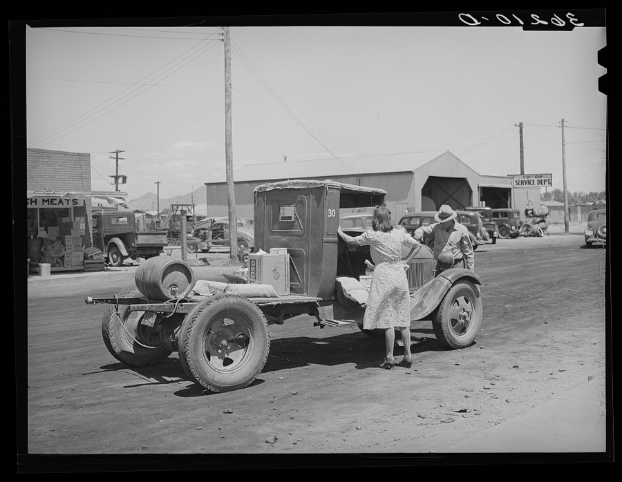 Farmer with his truck loaded with goods which he has bought from the United Producers and Consumers Cooperative. Phoenix, Arizona