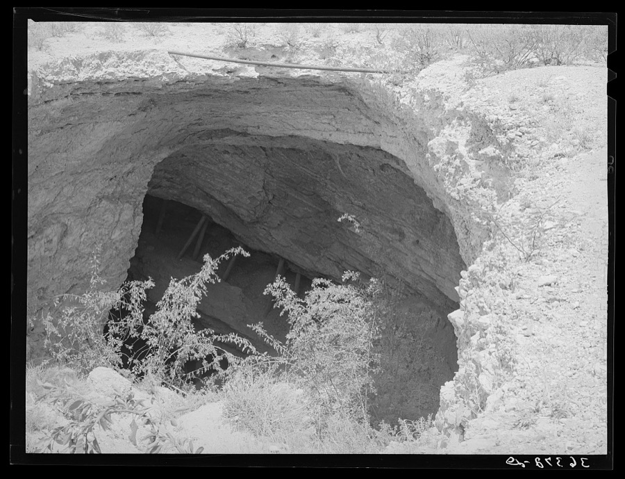 The Million Dollar Stope from which a million dollars worth of silver was taken in Tombstone's initial boom. Stope mining is carried on in timber- supported passages. The passages lead for miles under the surrounding county and connect with other mines. Tombstone, Arizona