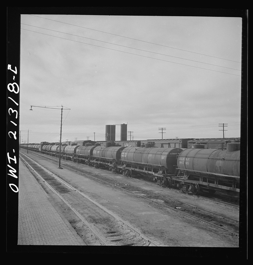 Ash Fork, Arizona. Tank cars in the Atchison, Topeka and Santa Fe Railroad yard
