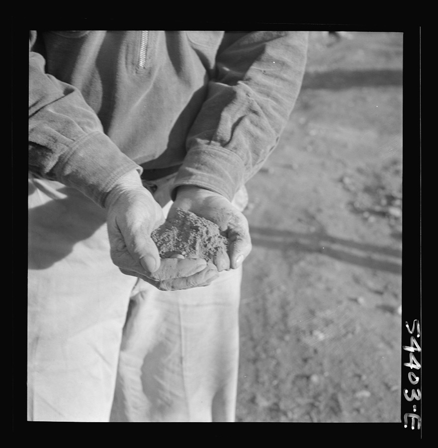 Kingman (vicinity), Arizona. Powdered tungsten ore, mined near Kingman at the Boriana workings. This ore is used to increase the hardness of steel for cutting tools and, since the war, has been used for many vital war purposes