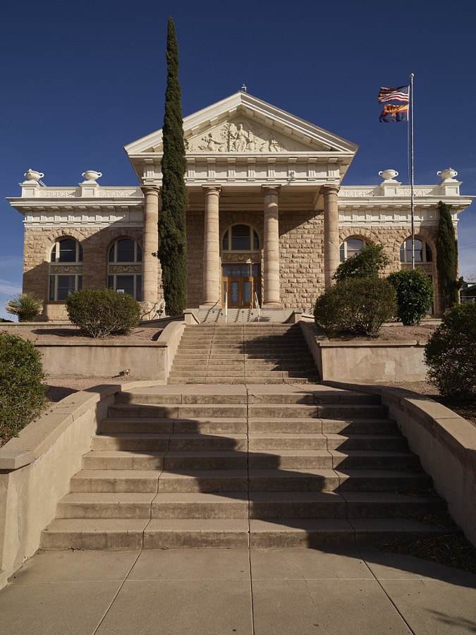 The Santa Cruz County courthouse in Nogales, Arizona, which borders the much larger city of the same name in Mexico