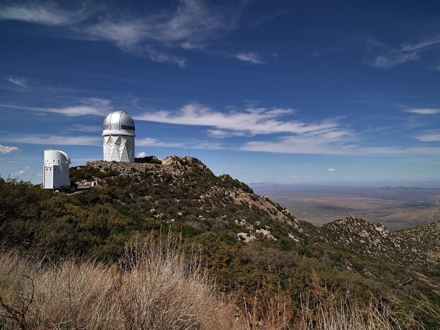 Some of the array of astronomical observatories on Kitt Peak of the Quinlan Mountains above the Arizona-Sonoran Desert on the Tohono O'odham (Indian) Nation, 55 miles west of Tucson in Pima County, Arizona