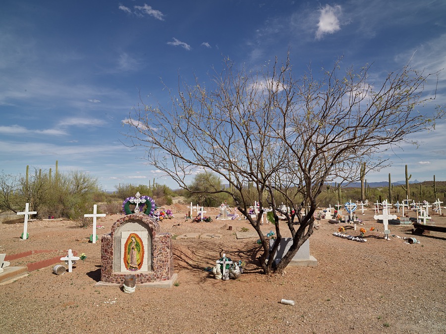 Humble cemetery in the tiny Pima County, Arizona, community of Quijotoa, near the Mexican border