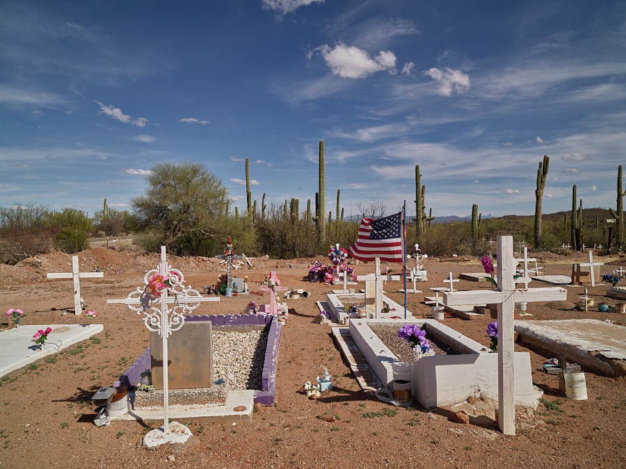 Humble cemetery in the tiny Pima County, Arizona, community of Quijotoa, near the Mexican border