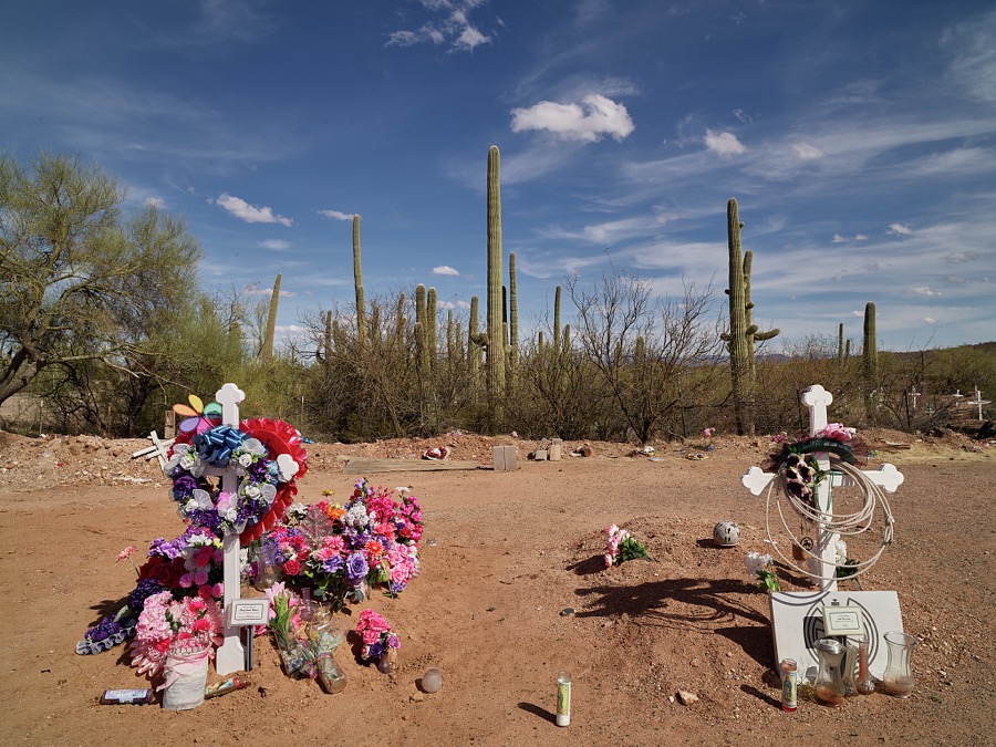 Humble cemetery in the tiny Pima County, Arizona, community of Quijotoa, near the Mexican border
