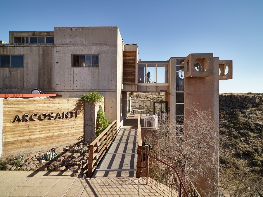 Structure at Arcosanti, a tiny settlement founded as an experimental of the future in Yavapai County, Arizona's, high desert