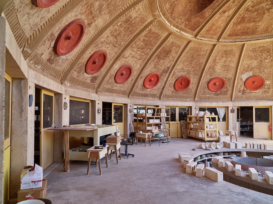 The Arcosanti Apse, a semi-dome at Arcosanti, a tiny settlement founded as an experimental of the future in Yavapai County, Arizona's, high desert. The apse is designed to shelter the community's casting of bronze bells whose sales support the community