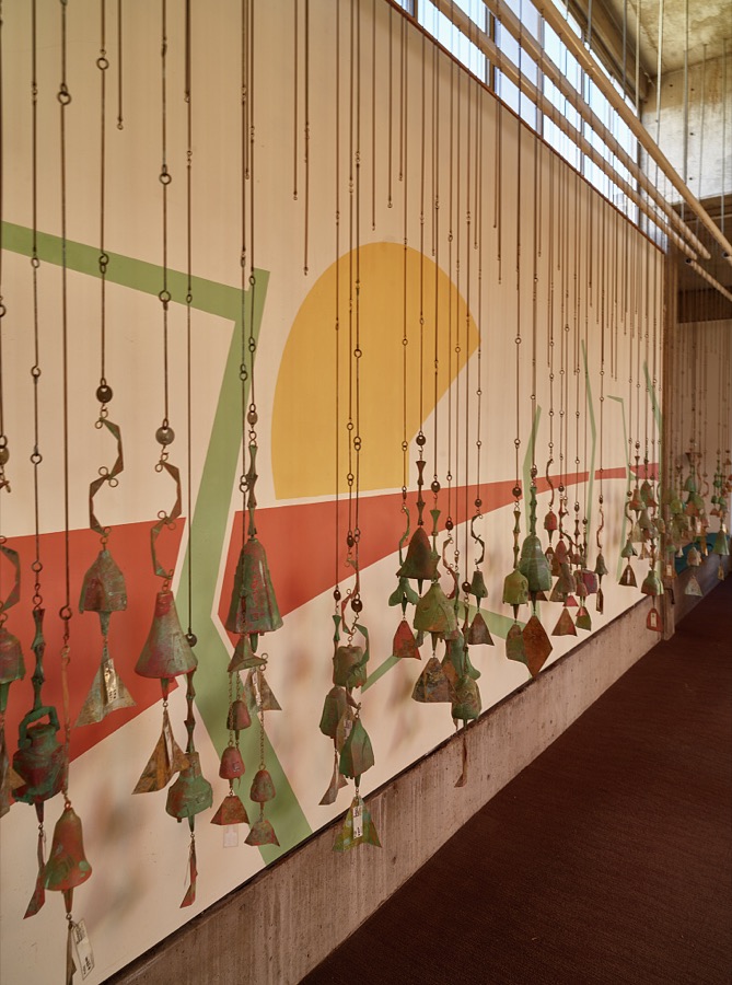 Wall of the Arcosanti Apse, a semi-dome at Arcosanti, a tiny settlement founded as an experimental of the future in Yavapai County, Arizona's, high desert. The apse is designed to shelter the community's casting of bronze bells whose sales support the community