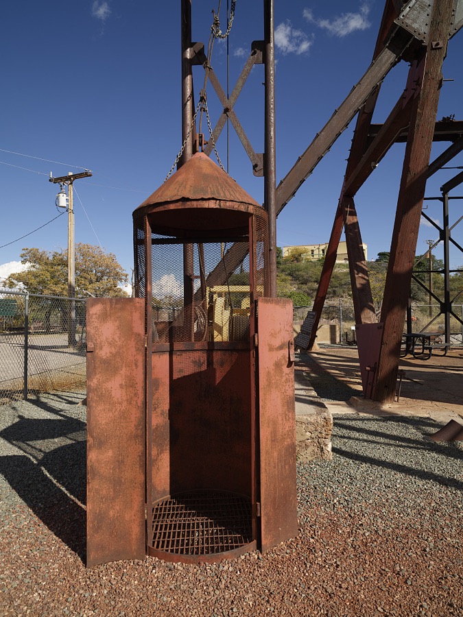 Part of the old Audrey Mine headframe in the old mining boomtown of Jerome, on Cleopatra Hill overlooking the Verde Valley in Yavapai County, Arizona