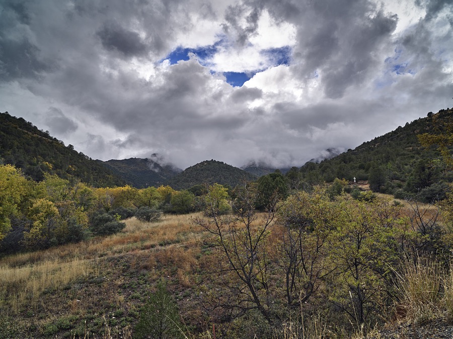 Roadside view along a winding, often steep mountain road in Yavapai County between Prescott , Arizona's old capital city when it was a territory, and the once-booming mining town of Jerome