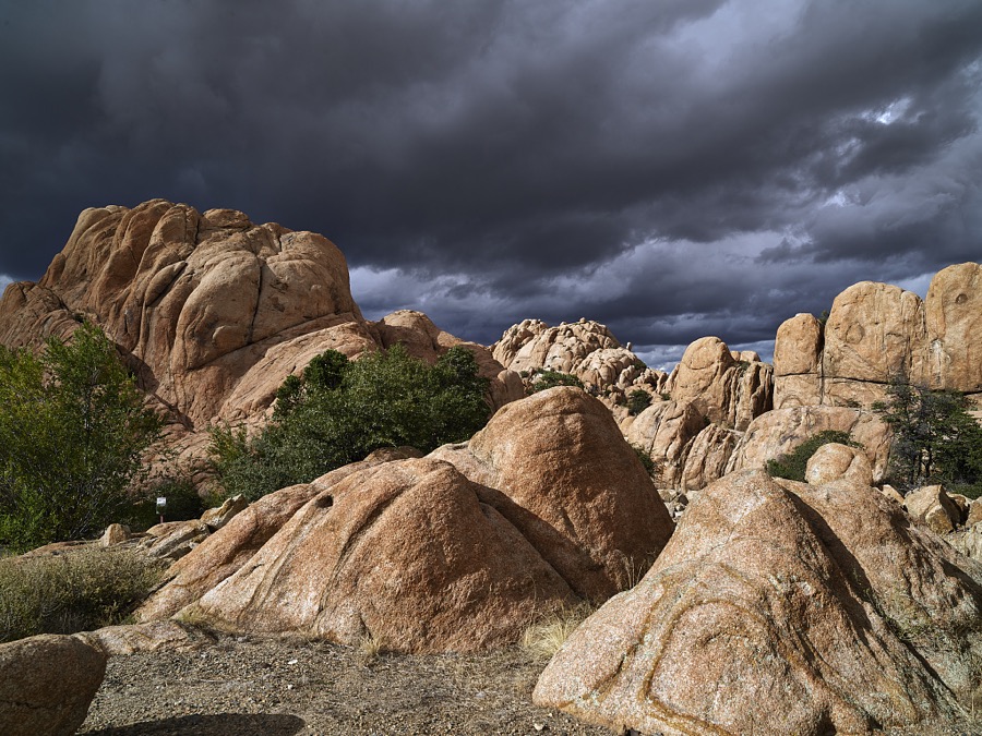 A portion of the in the "Granite Dells," exposed bedrock of estimated-1.4-billion-year-old igneous-rock formations north of the Central Arizona community of Prescott