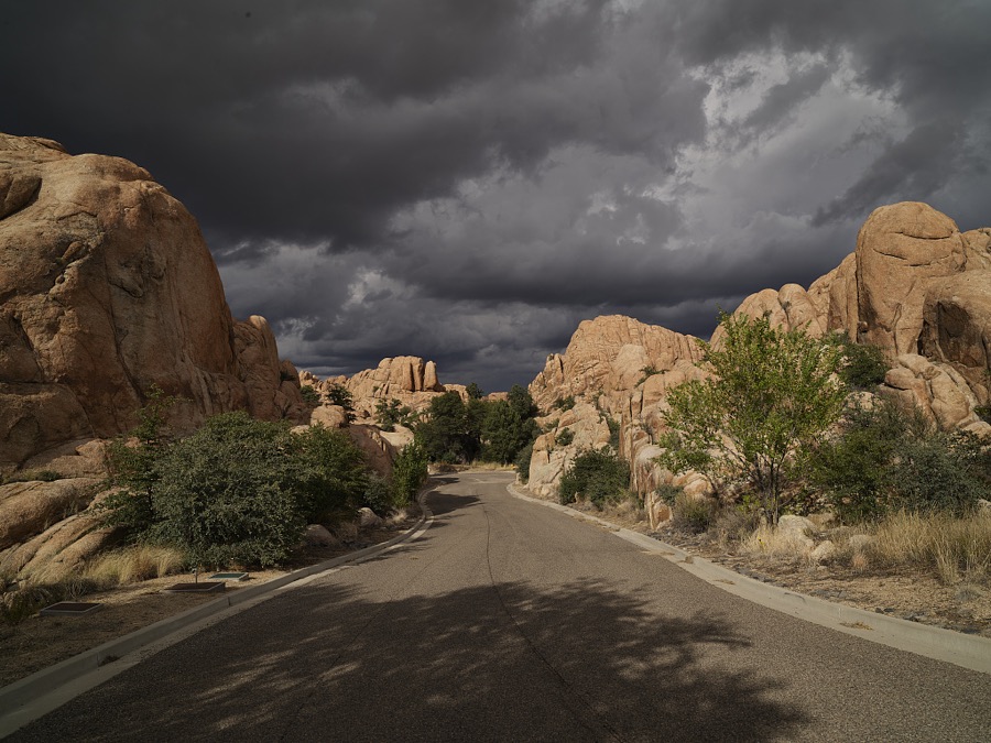 A portion of the in the "Granite Dells," exposed bedrock of estimated-1.4-billion-year-old igneous-rock formations north of the Central Arizona community of Prescott