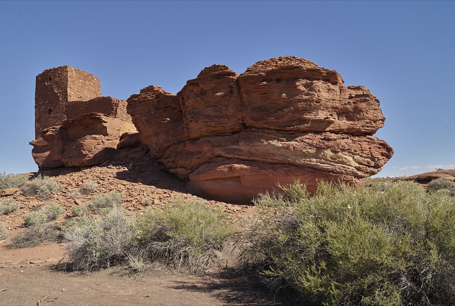 A portion of the Wukoki Ruins, once one of several scattered high-desert settlement at what is now the Wupatki National Monument, a National Park Service-protected series of structures built by ancient Puebloan people beginning about 500 A.D., northeast of what is now Flagstaff in Coconino County, Arizona