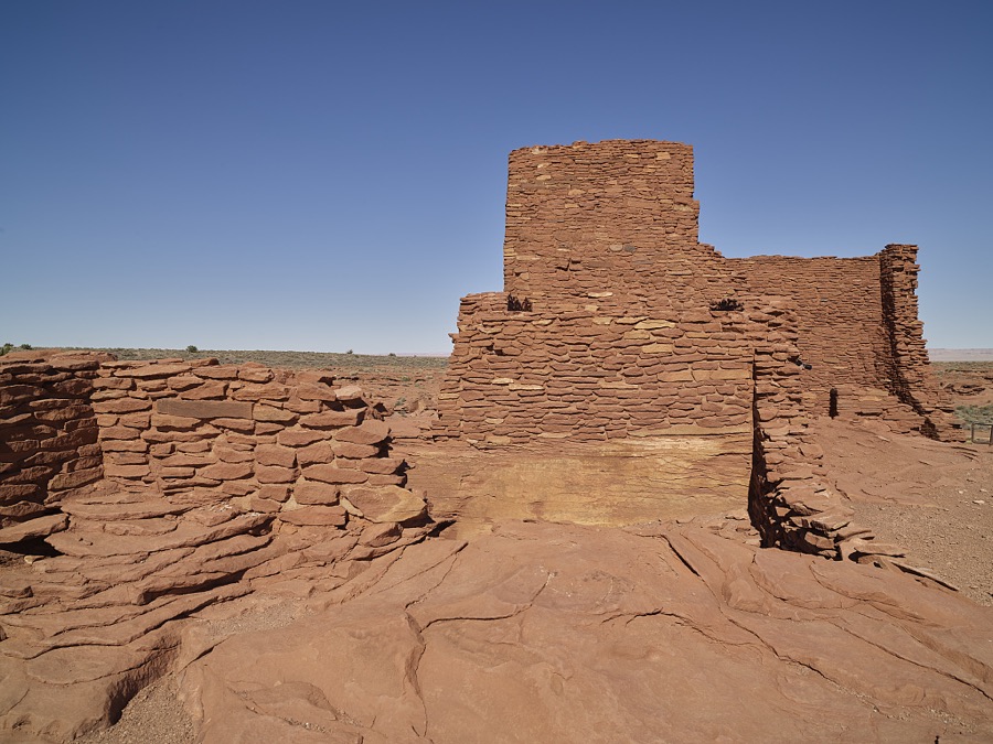 A portion of the Wukoki Ruins, once one of several scattered high-desert settlement at what is now the Wupatki National Monument, a National Park Service-protected series of structures built by ancient Puebloan people beginning about 500 A.D., northeast of what is now Flagstaff in Coconino County, Arizona