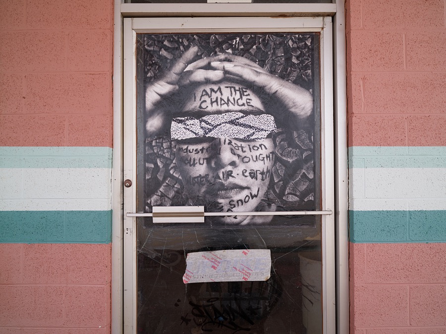 Some of the work of Chip Thomas, a Navajo Nation physician in northeast Arizona who is better known for his artwork, scattered on sheds and water towers across the tribal lands that stretch as far as southern Utah and western New Mexico. These paintings appear near the small settlement of Cameron in Coconino County, Arizona