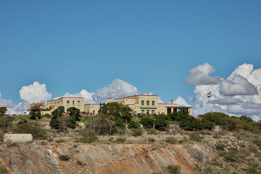 View of the Douglas Mansion at the Jerome State Historic Park from the historic mining town of Jerome, high atop Cleopatra Hill between Flagstaff and Prescott, Arizona