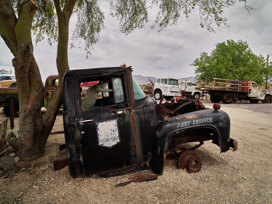 Rusted relics in an "automobile graveyard" near Yucca, Arizona