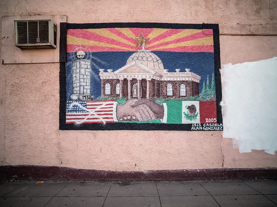 Mural depicting the Santa Cruz County Courthouse in Nogales, a city on the Mexican border in the southeast corner of Arizona