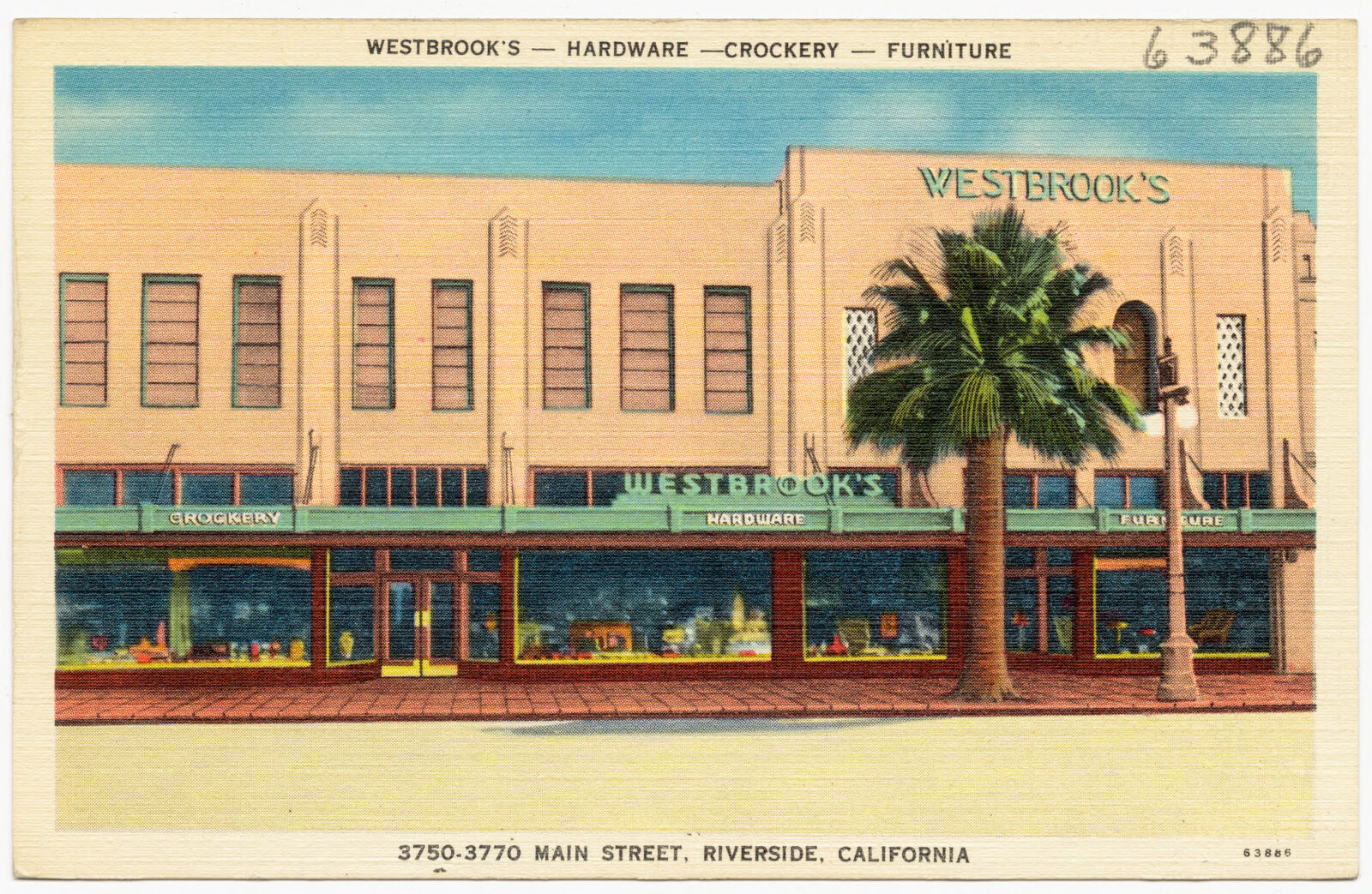 Westbrook's -- Hardware --Crockery -- Furniture, 3750-3770 Main Street, Riverside, California, Boston Public Library - undated