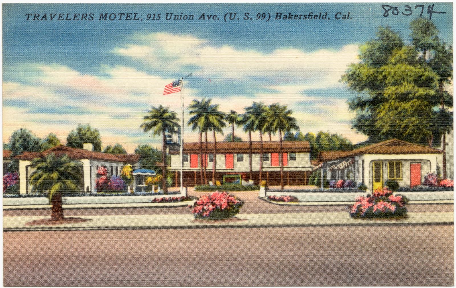 Travelers Motel, 915 Union Ave. (U. S. 99) Bakersfield, Cal., Boston Public Library - undated