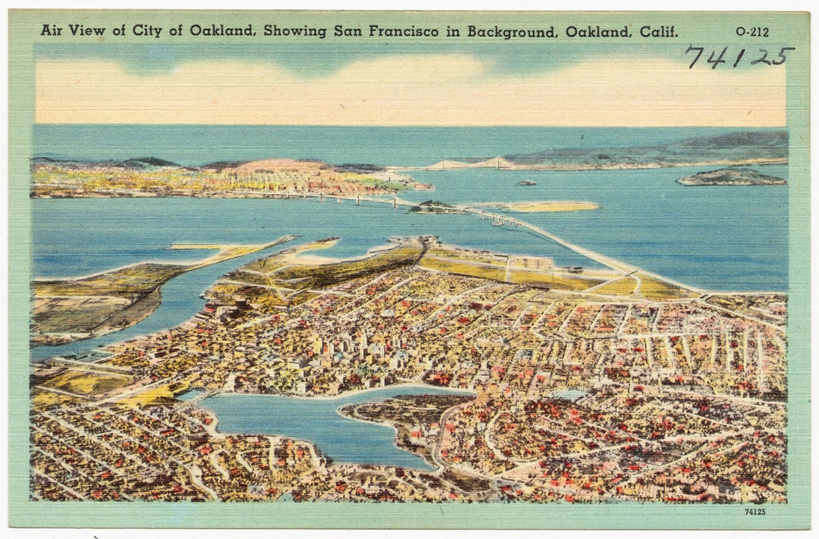 Air view of city of Oakland, showing San Francisco in background, Oakland, Calif., Boston Public Library - undated