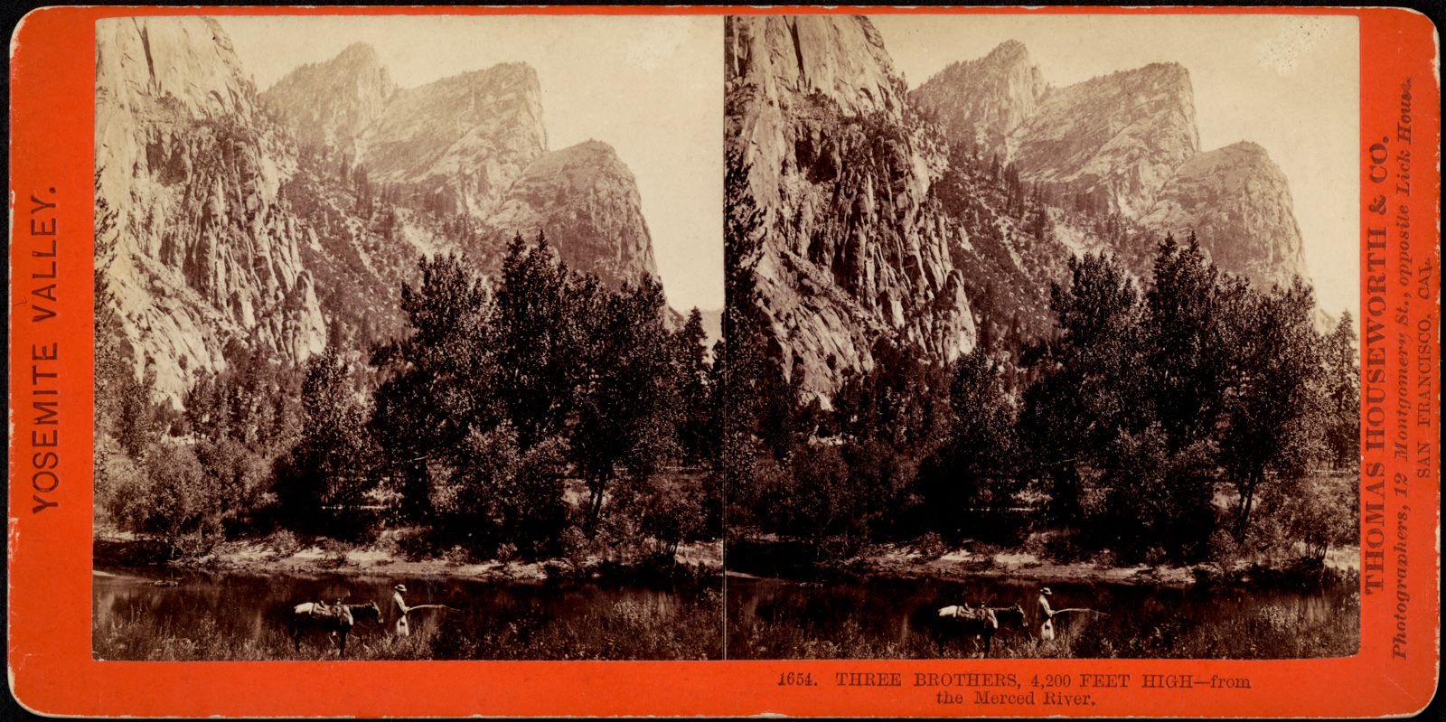 Three Brothers, 4,200 feet high -- from the Merced River, Boston Public Library - undated