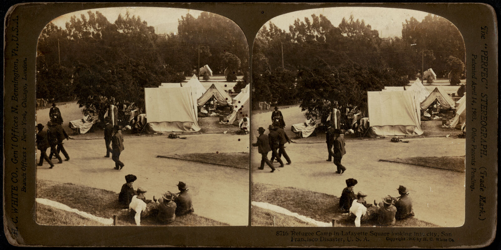 Refugee camp in Lafayette Square looking into the city, San Francisco disaster, U.S.A., Boston Public Library - undated