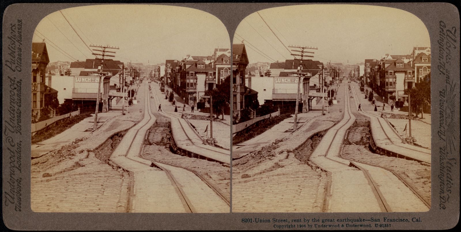 Union Street, sunk by the great earth convulsion which destroyed the city of San Francisco, Boston Public Library - undated