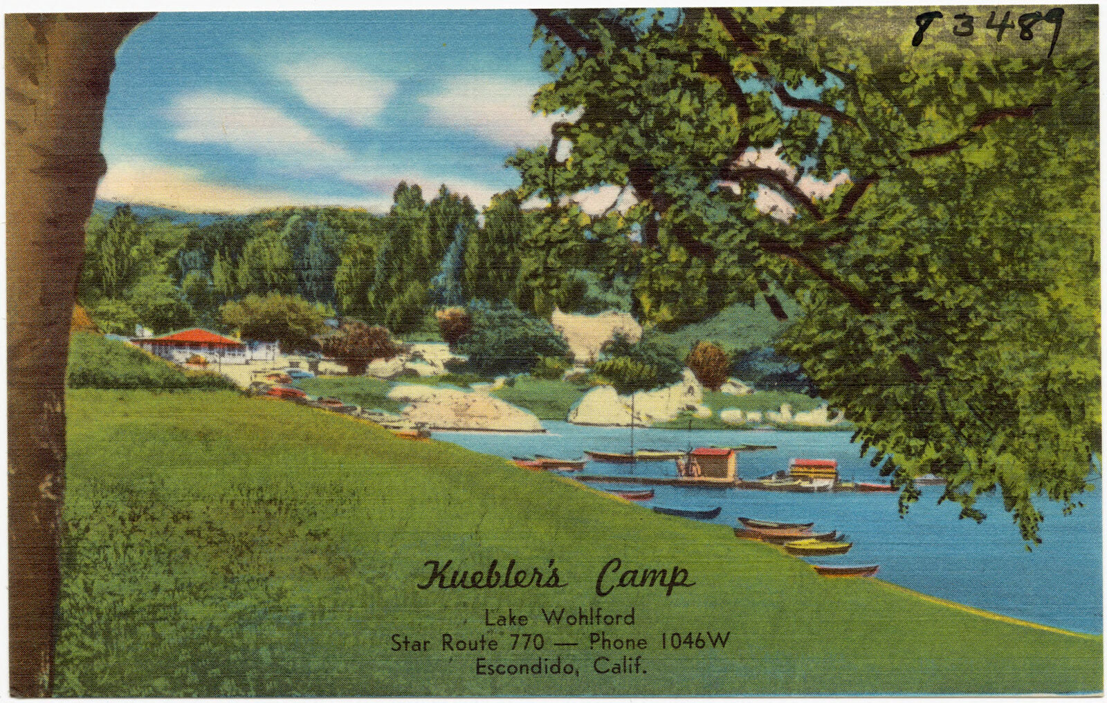Kuebler's Camp, Lake Wohlford, Star Route 770 -- Phone 1046W, Escondido, Calif., Boston Public Library - undated