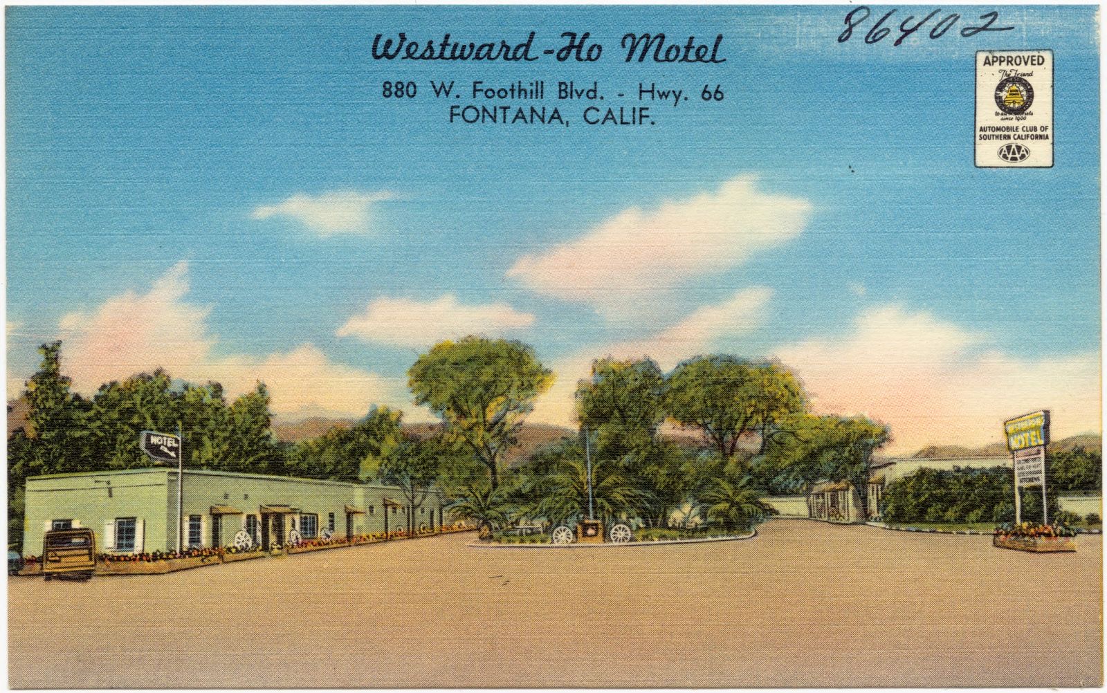 Westward-Ho Motel, 880 W. Foothill Blvd, - Hwy. 66, Fontana, Calif., Boston Public Library - undated