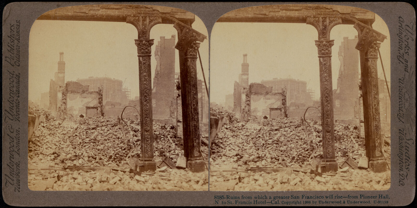 Ruins from which a greater San Francisco will rise -- from Pioneer Hall, N to St. Francis Hotel -- Cal., Boston Public Library - undated
