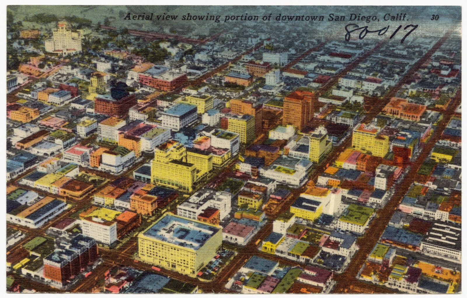 Aerial view showing portion of downtown San Diego, Calif., Boston Public Library - undated