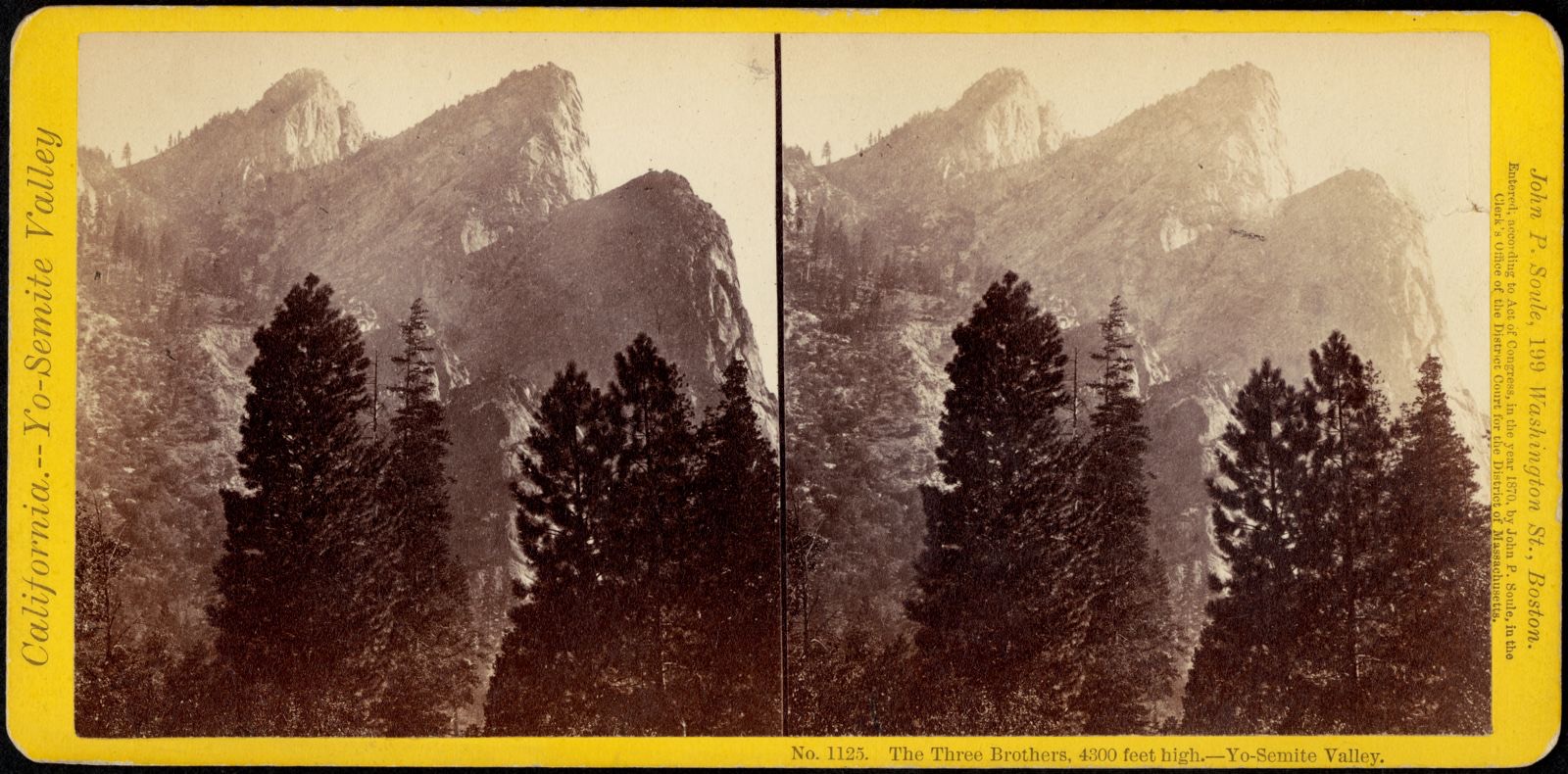 The Three Brothers, 4300 feet high. Yo-Semite Valley, Boston Public Library - undated