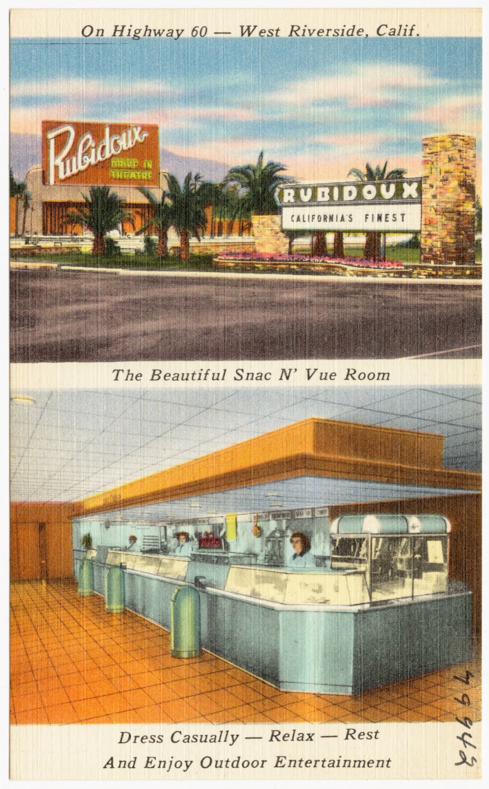 Rubidoux Drive-In Theatre, On Highway 60 -- West Riverside, Calif., Boston Public Library - undated